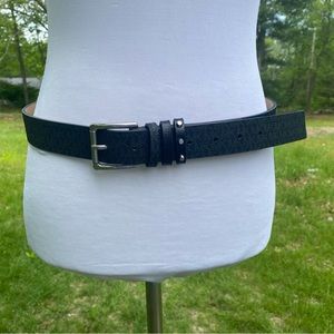 MICHAEL KORS MK LOGO BELT BLACK SYNTHETIC FAUX LEATHER SILVER TONE BUCKLE SIZE M